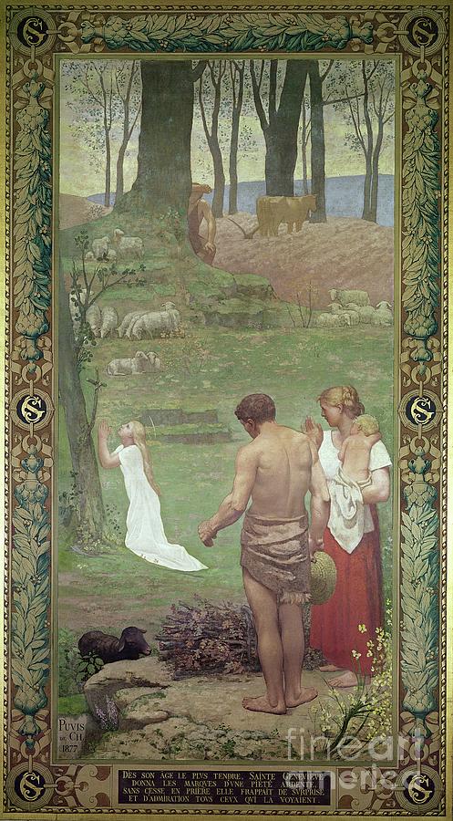 The Childhood Of St. Genevieve Painting by Pierre Puvis De Chavannes