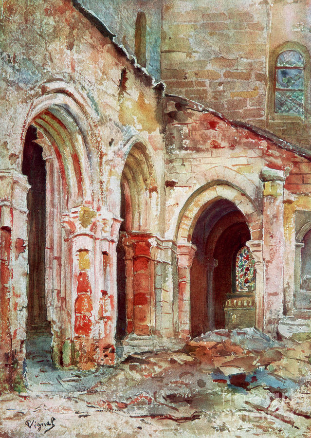 The Church Of Sermaize, 1914 Drawing by Print Collector