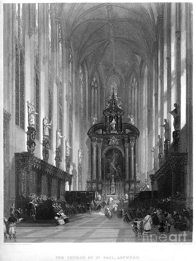 The Church Of St Paul, Antwerp, 19th Drawing by Print Collector