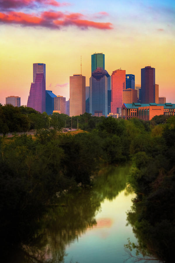 The City Of Houston Skyline By The Water Photograph by Moreiso