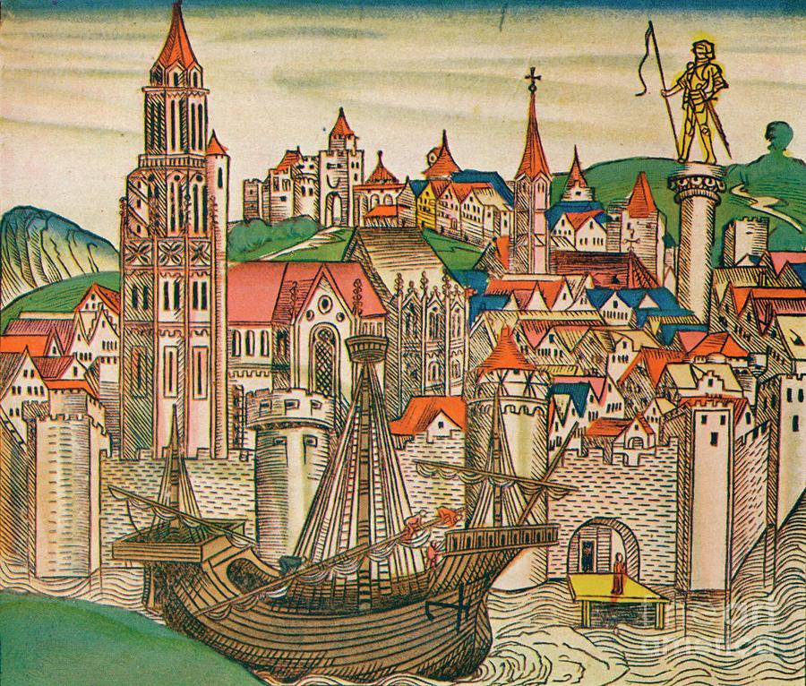 The City Of Treviso With A Carrack, 1493 Drawing by Print Collector