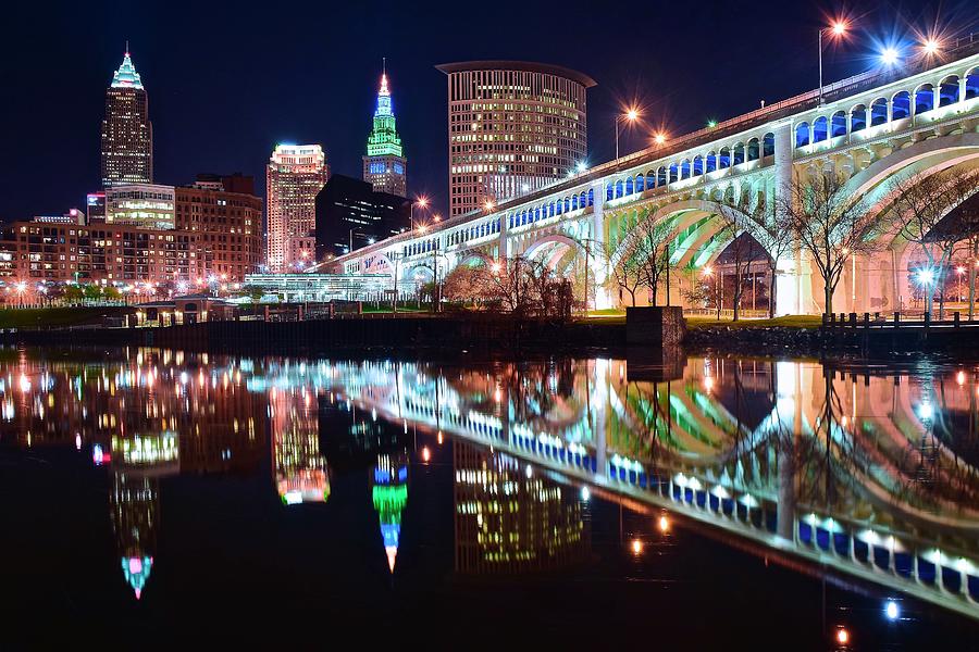 The CLE Reflecting in the Cuyahoga Photograph by Frozen in Time Fine Art Photography