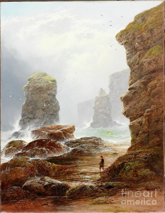 Seagull Painting - The Cliffs At Marsden Bay by George Blackie Sticks