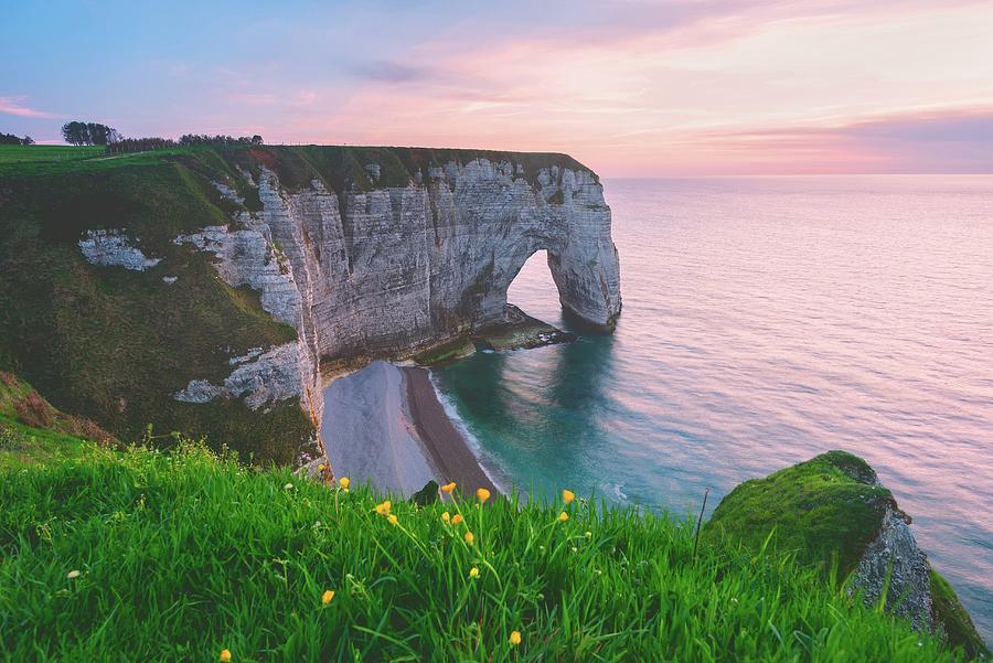 The Cliffs Of Etretat At Sunset Photograph by Clickalps SRLs - Fine Art ...