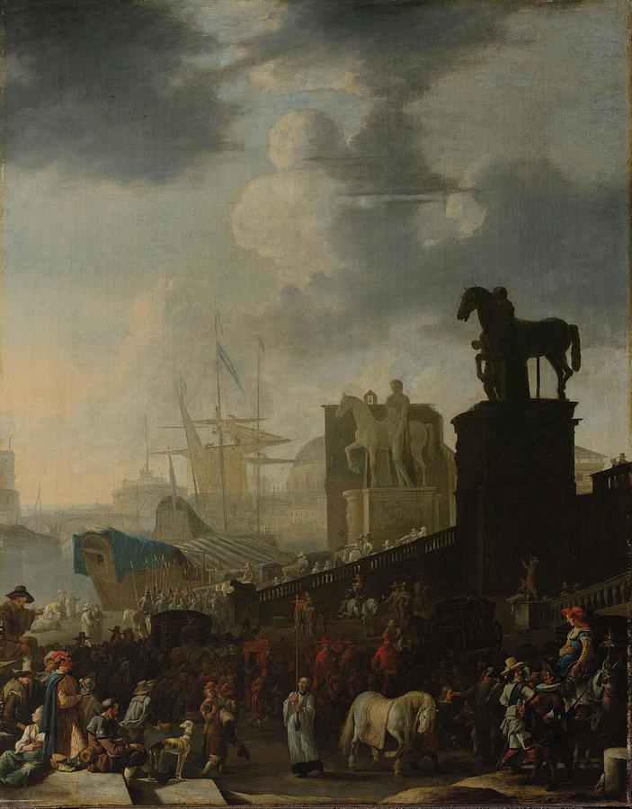 The Climbing of the Capitol with the Grey Horse of the Newly Elected Pope. Painting by Johannes Lingelbach