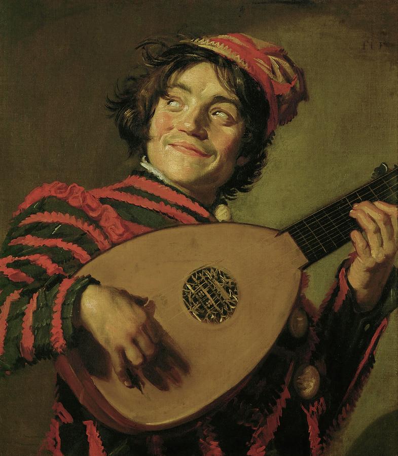 The Clown with the lute. Painting by Frans Hals -c 1580-1666-