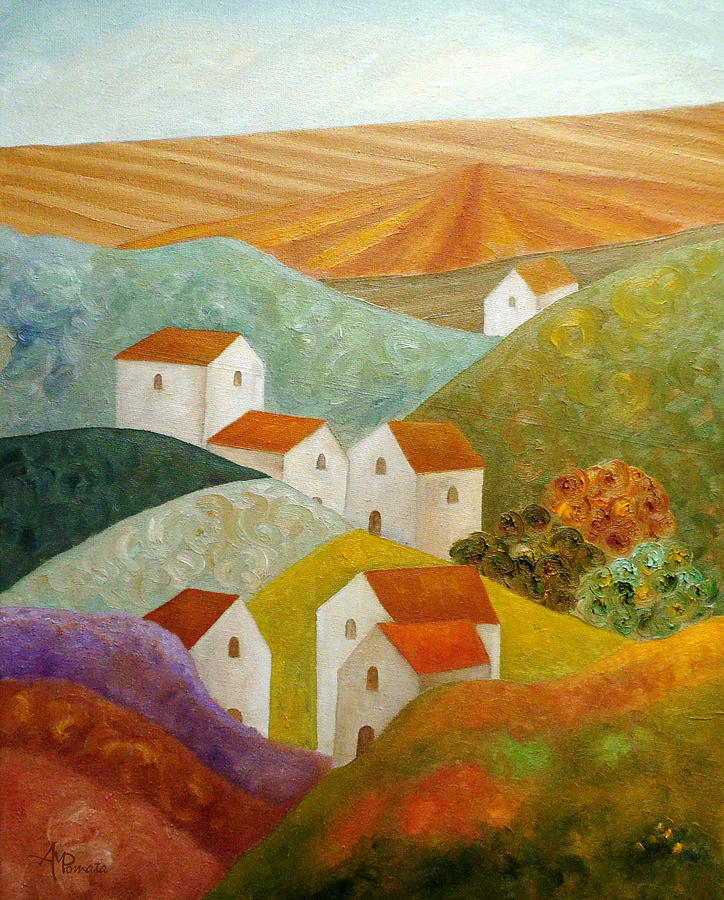 Village Painting - The Color Of Memories by Angeles M Pomata