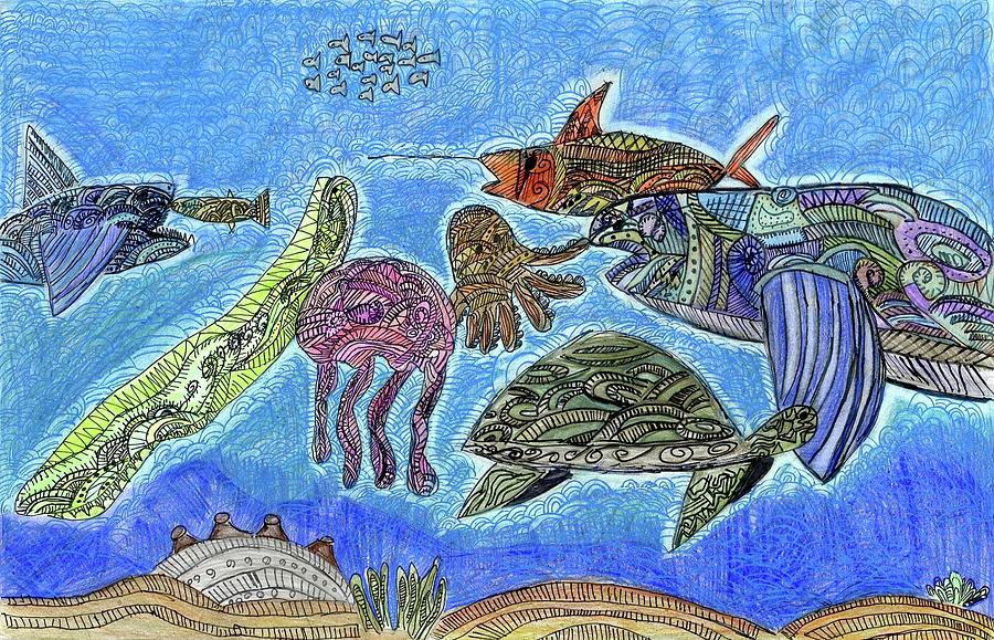 Turtle Drawing - The Colorful Sea Animals by Callan Stephen Cheng grade 1 by California Coastal Commission