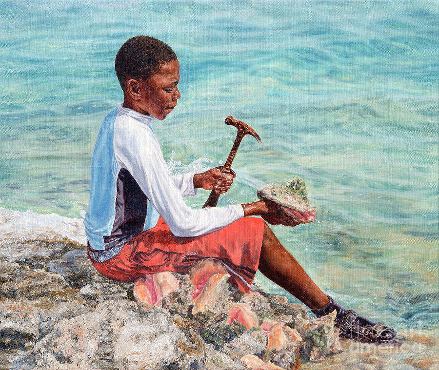The Conch Boy Painting by Roshanne Minnis-Eyma