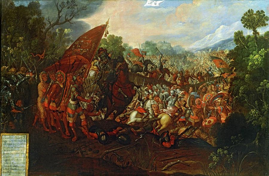 The Conquest of Mexico. The Battle of Otumba, Oil on canvas, 120 x 200 cm. ANONIMO ESPANOL. Painting by Anonimo Espanol