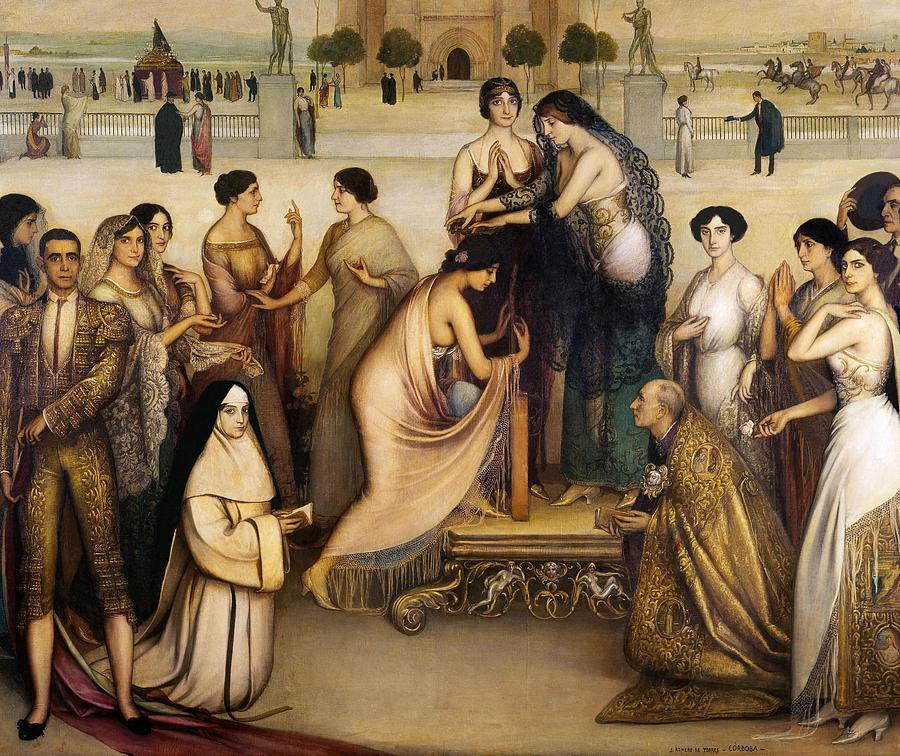 The Consecration Of Copla -la Consagracion De La Copla- - 1912 - Oil On Canvas 228x286 Cm. Painting by Julio Romero de Torres -1874-1930-