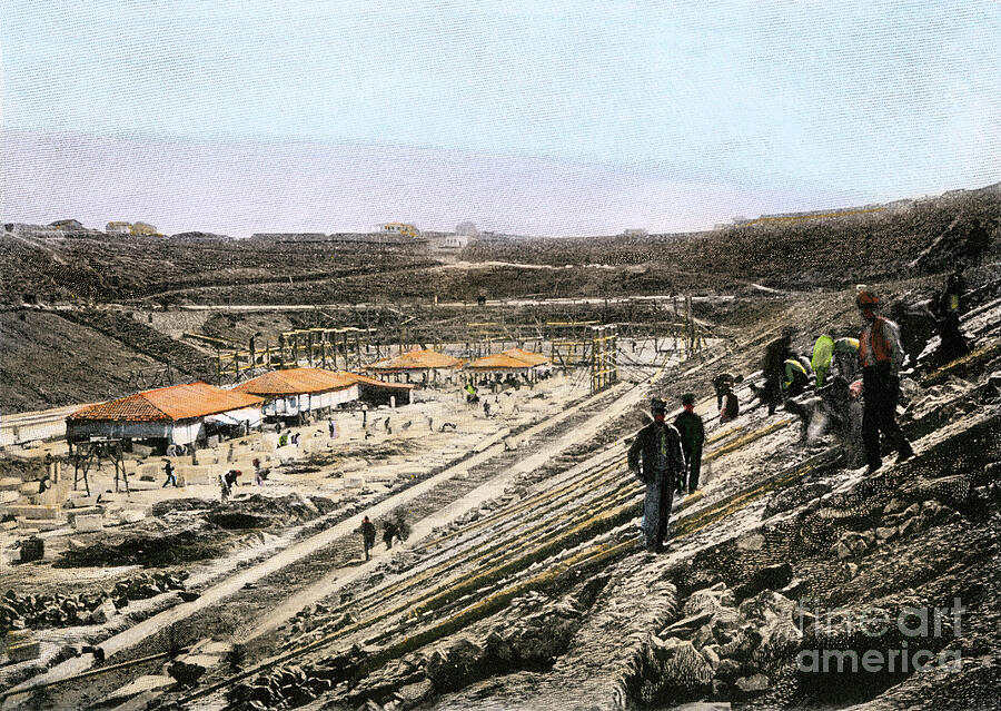 The Construction Site Of The Panathenic Stadium Athenes (greece) For The First Modern Olympic Games Held In 1896 Colour Printing Of A 19th Century Photograph Drawing by American School