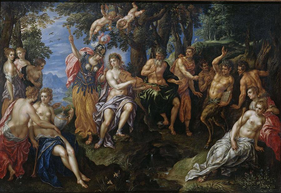 The Contest between Apollo and Pan. Painting by Hendrik de Clerck
