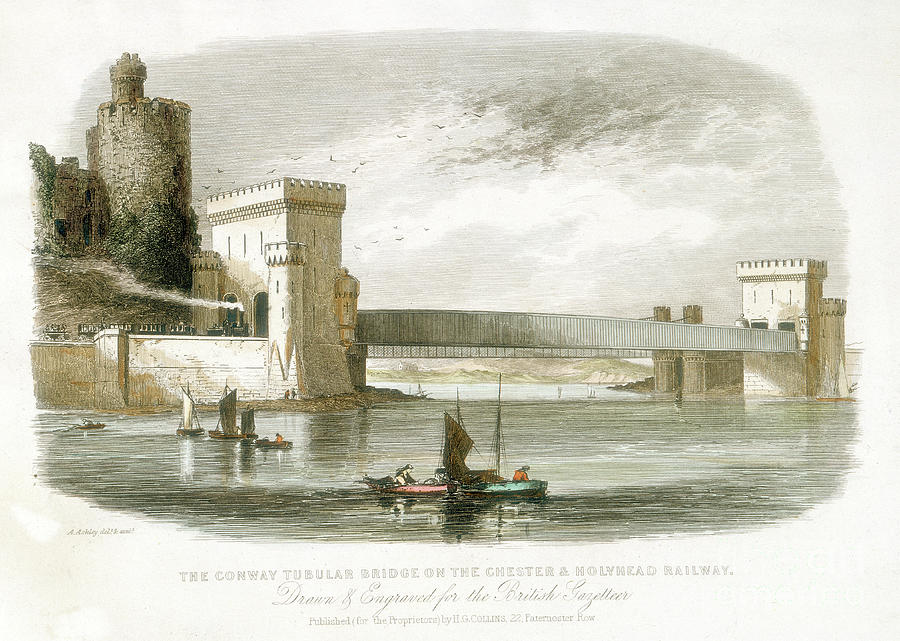 Castle Drawing - The Conwy Tubular Bridge On The Chester by Print Collector