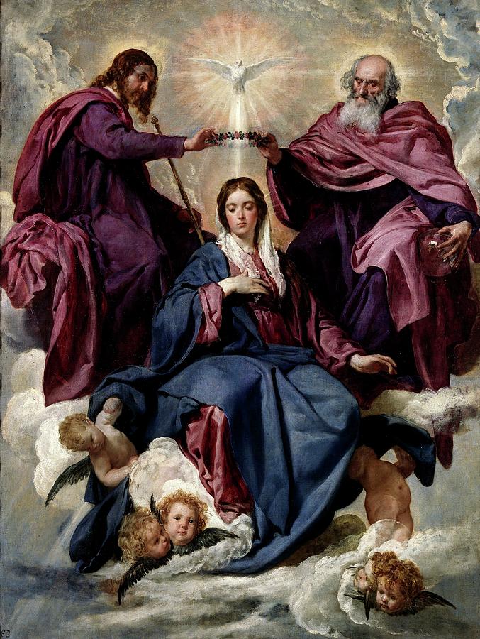 The Coronation of the Virgin, ca. 1635, Spanish School, ... Painting by Diego Velazquez -1599-1660-