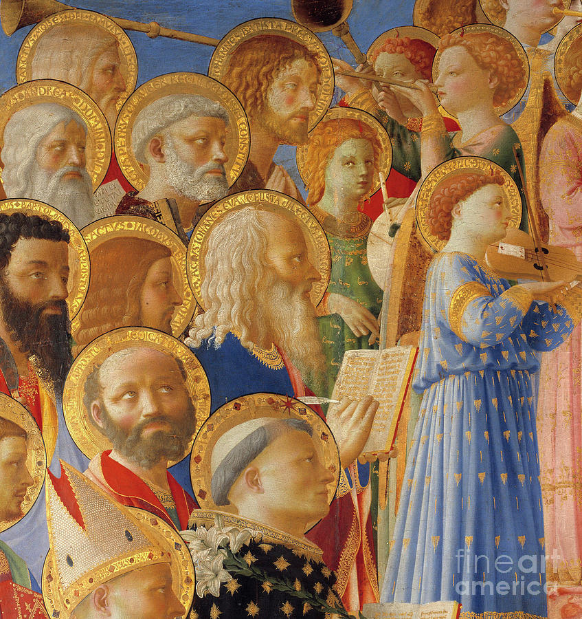 The Coronation of the Virgin, detail of Saints and Angels musicians Painting by Fra Angelico