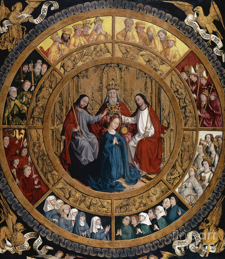 The Coronation of the Virgin Surrounded by Angels and Saints Mixed Media by German School