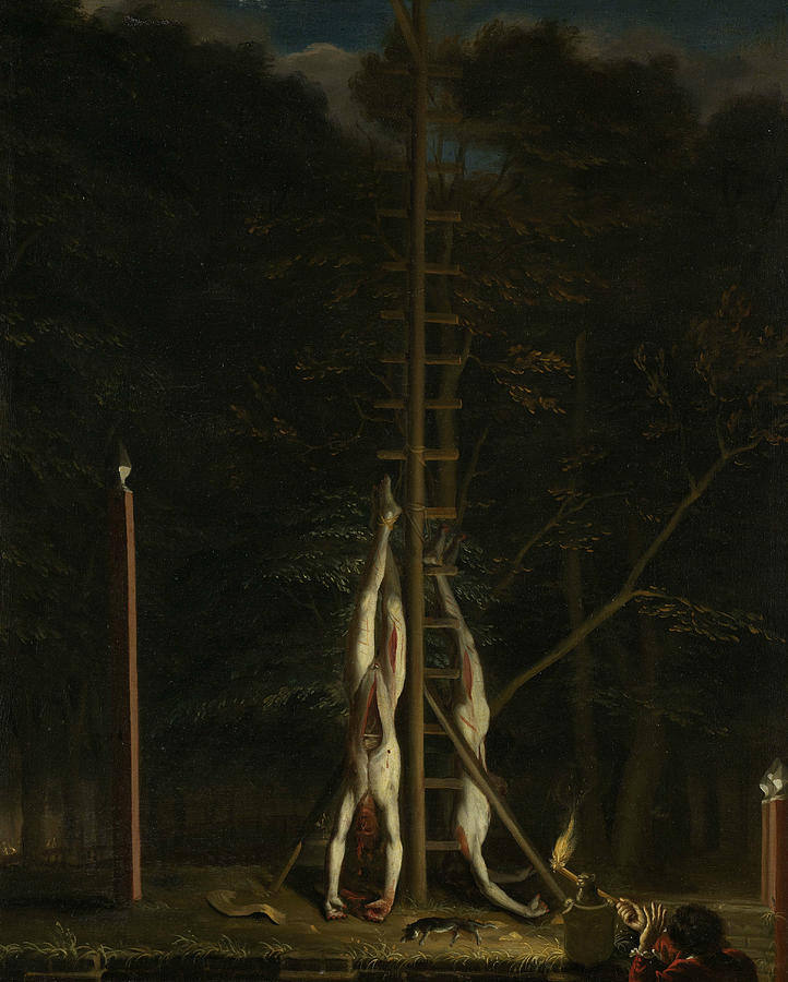 The Corpses of the Brothers De Witt, on the Groene Zoodje at the Lange Vijverberg Painting by Jan de Baen