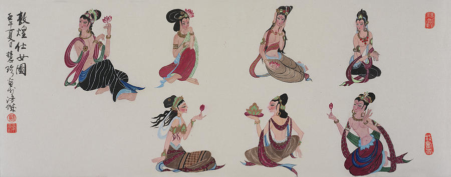 The Court Ladies of Dunhuang Painting by Jenny Sanders