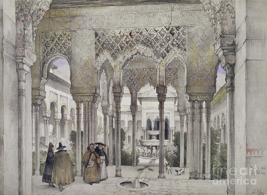 The Court Of The Lions Patio De Los Leones, From Sketches And Drawings Of The Alhambra, 1834 Painting by John Frederick Lewis