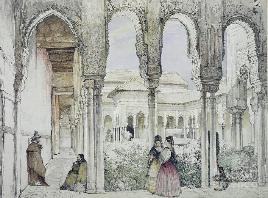 The Court Of The Lions Patio De Los Leones, From Sketches And Drawings Of The Alhambra, 1835 Painting by John Frederick Lewis
