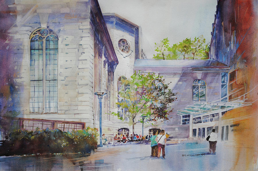The Courtyard at Mass General Hospital Painting by P Anthony Visco