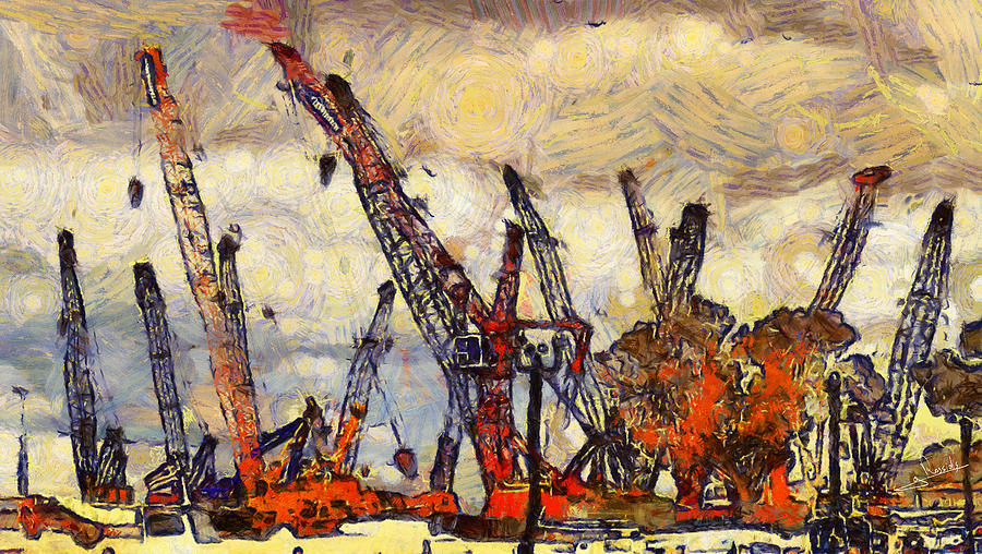 The cranes Painting by George Rossidis