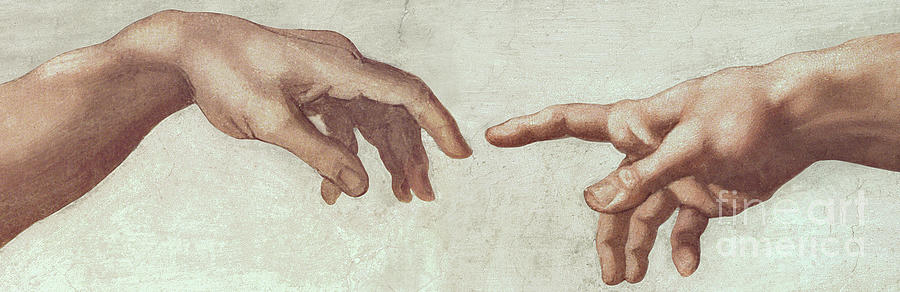 Michelangelo Painting - The Creation of Adam Detail of the hands of God and Adam by Michelangelo