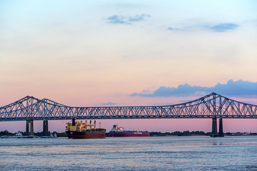 The Crescent City Connection Bridge at Sunset New Orleans Louisiana Mississippi River Photograph by Toby McGuire