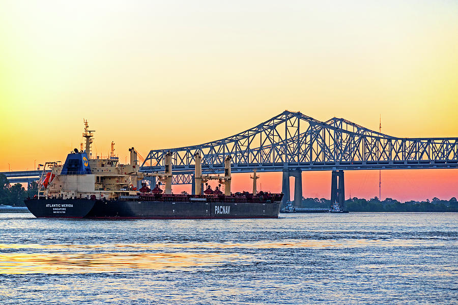 The Crescent City Connection Bridge Sunset New Orleans Louisiana Mississippi River Photograph by Toby McGuire