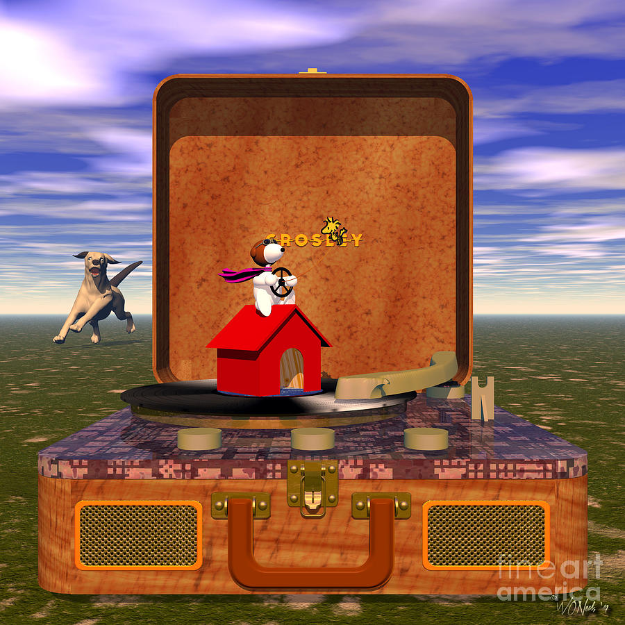 Vintage Digital Art - The Crosley Traveler, featuring Snoopy, Schroeder and Calvin by Walter Neal