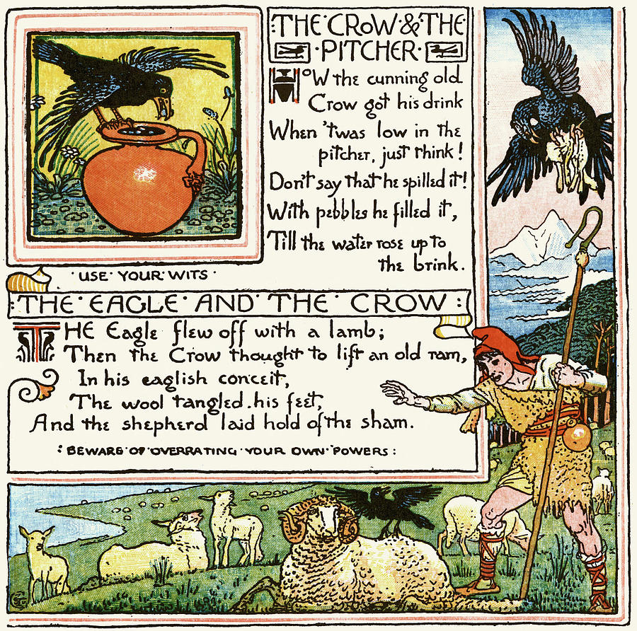 The Crow and the Pitcher Painting by Walter Crane