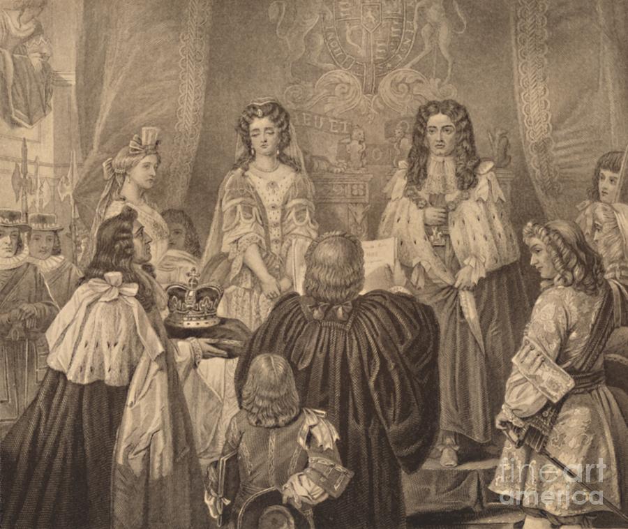 The Crown Offered To William And Mary Drawing by Print Collector