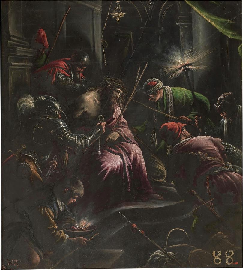 The Crowning with Thorns. 1590 - 1598. Oil on slate. JESUS. Painting by Leandro Bassano -1557-1622-