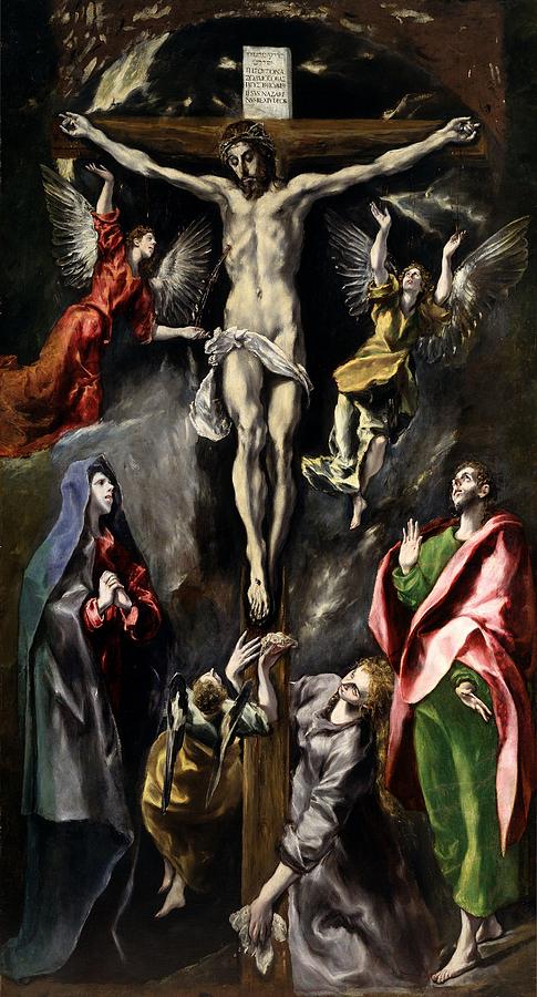 The Crucifixion, 1597-1600, Spanish School, Oil on canvas, 312 cm x 169 cm, P00823. Painting by El Greco -1541-1614-