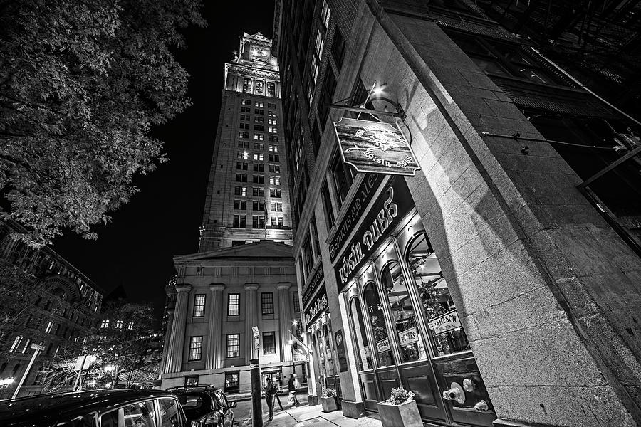 The Custom House overlooking the Black Rose Boston MA Autumn Black and White Photograph by Toby McGuire