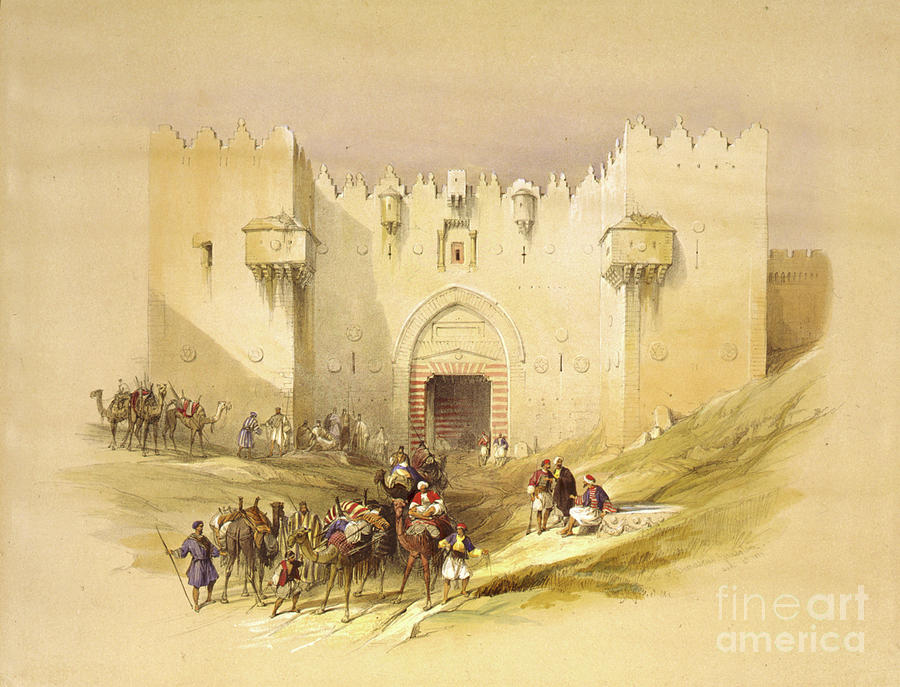David Roberts Painting - The Damascus Gate, Jerusalem, 1839 (lithograph) by David Roberts