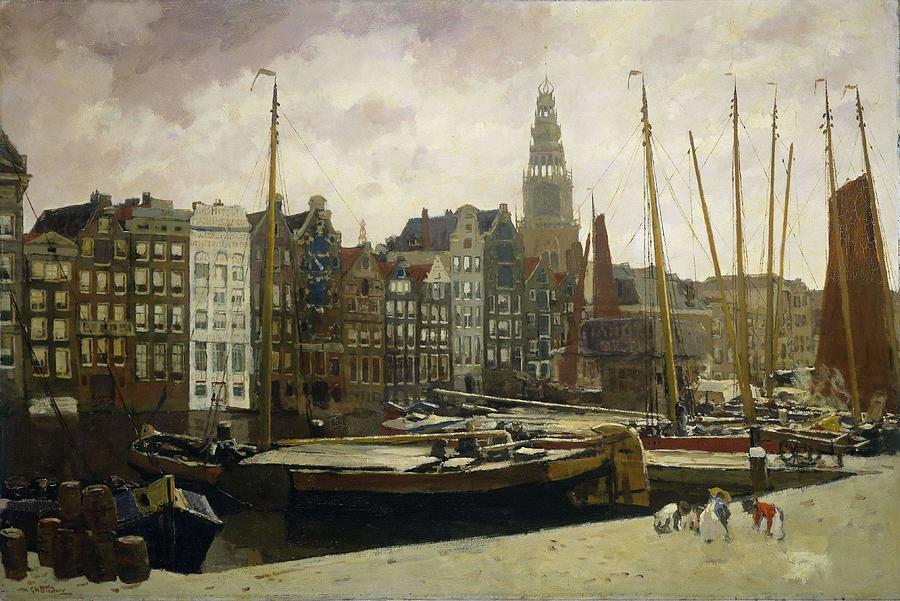 The Damrak, Amsterdam. Painting by George Hendrik Breitner -1857-1923-