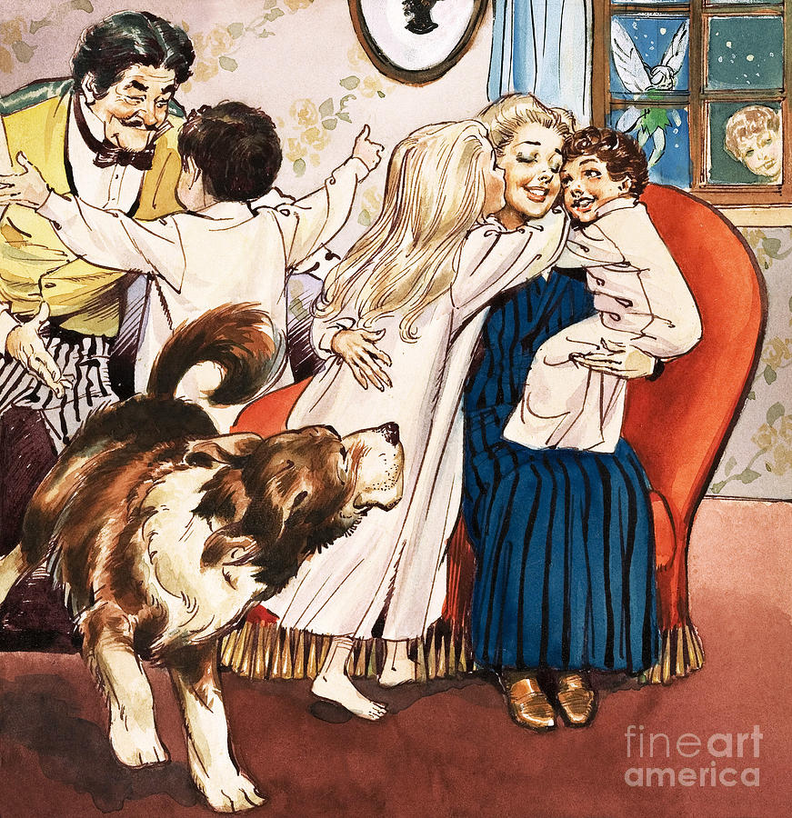 The Darling Family, Illustration From Peter Pan By Jm Barrie Painting by Nadir Quinto