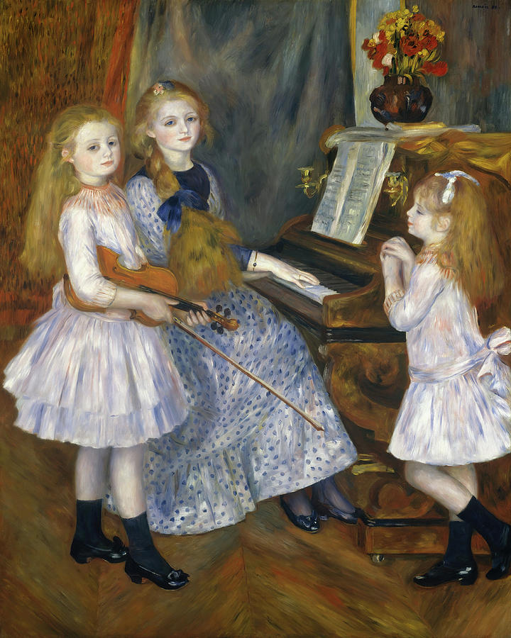 Clothing Painting - The Daughters of Catulle Mendes, Huguette -1871-1964-, Claudine -1876-1937-, and Helyonne -1879-1... by Auguste Renoir