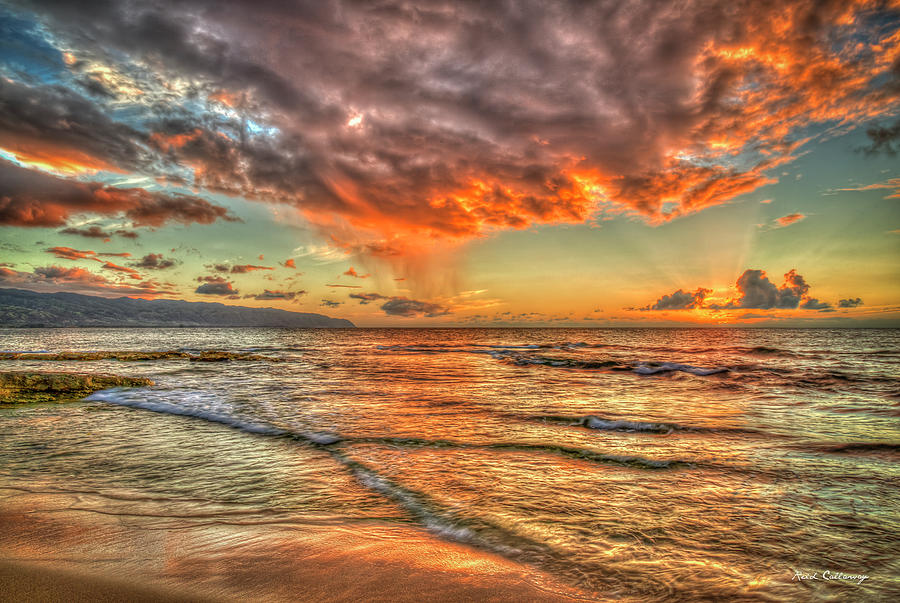 The Days End Sunset North Shore Oahu Hawaii Seascape Art Photograph by Reid Callaway