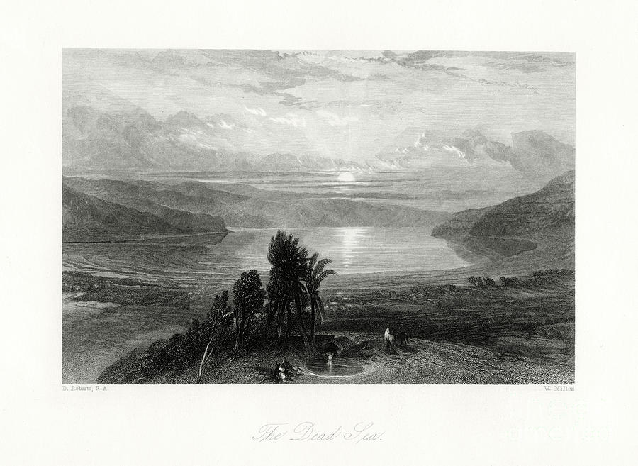 The Dead Sea, 19th Century. Artist W Drawing by Print Collector - Fine ...