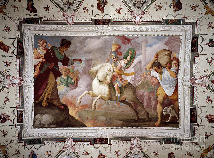 The Death Of Marcus Curtius, Villa Centurione, Sampierdarena, 1613-15 Painting by Bernardo Strozzi