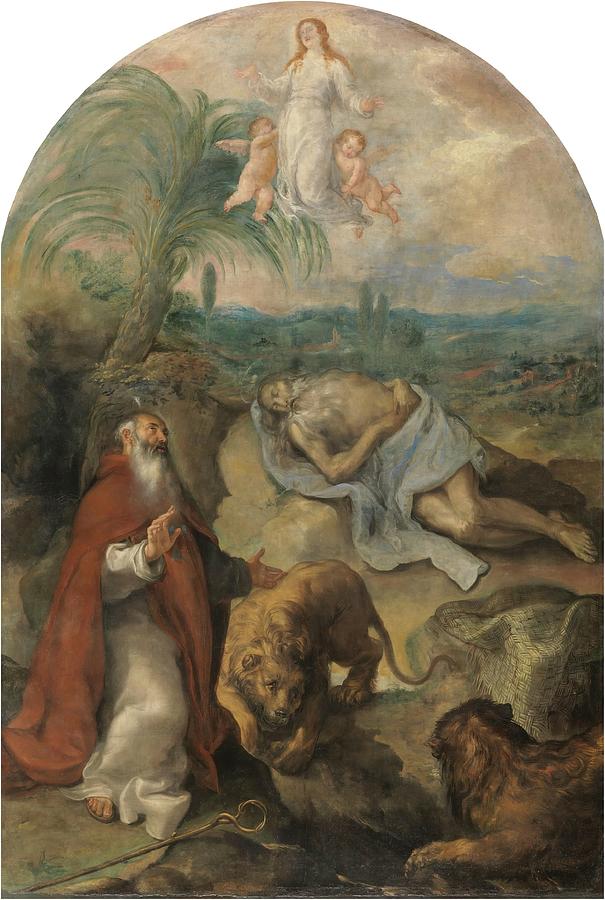 Bread Painting - The Death of Saint Paul the Hermit. Ca. 1649. Oil on canvas. Anthony the Great. by Francisco Camilo -1615-1673-