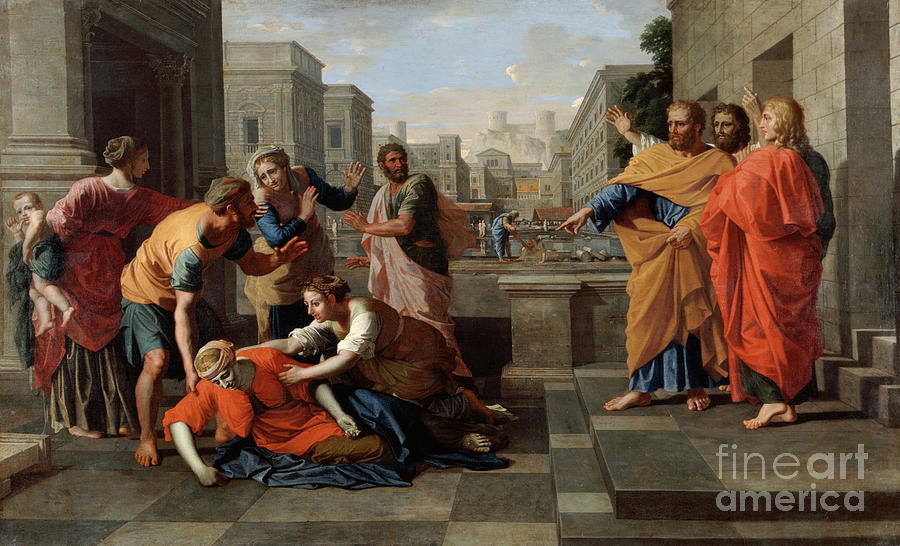 Nicolas Poussin Drawing - The Death Of Sapphira, 1652. Artist by Print Collector
