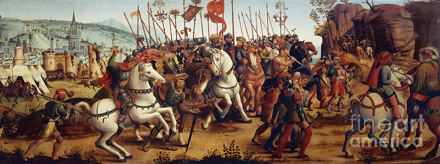 Knight Painting - The Defeat Of Athens By Minos, King Of Crete, From The Story Of Theseus by Master Of The Campana Cassoni