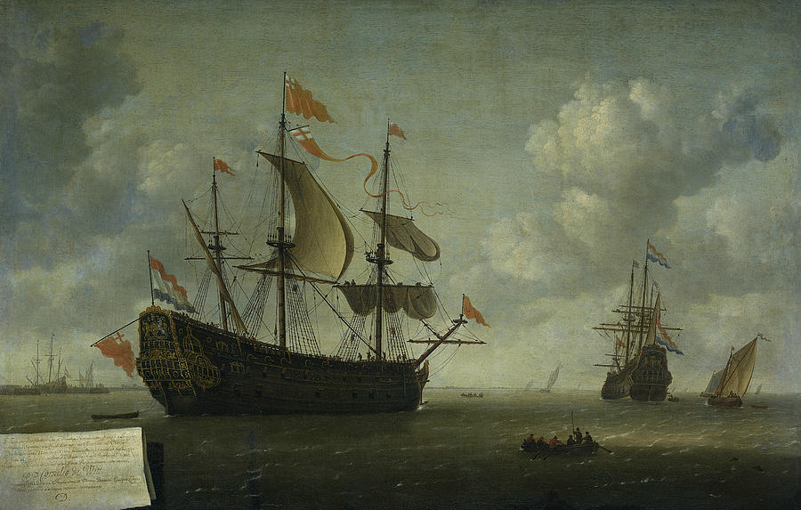 Dutch Painters Painting - The delivery of the English admiral ship the Royal Charles by Jeronymus van Diest