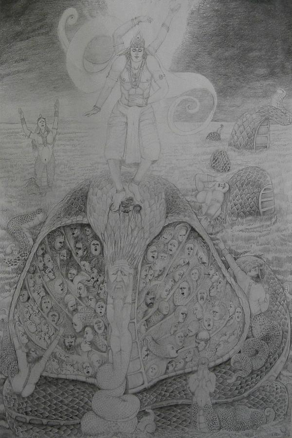 The Demon Serpent Kaliya Surrenders To Lord Krishna by Balkishan Jhumat The Demon Serpent Kaliya Surrenders To Lord Krishna by Balkishan Jhumat