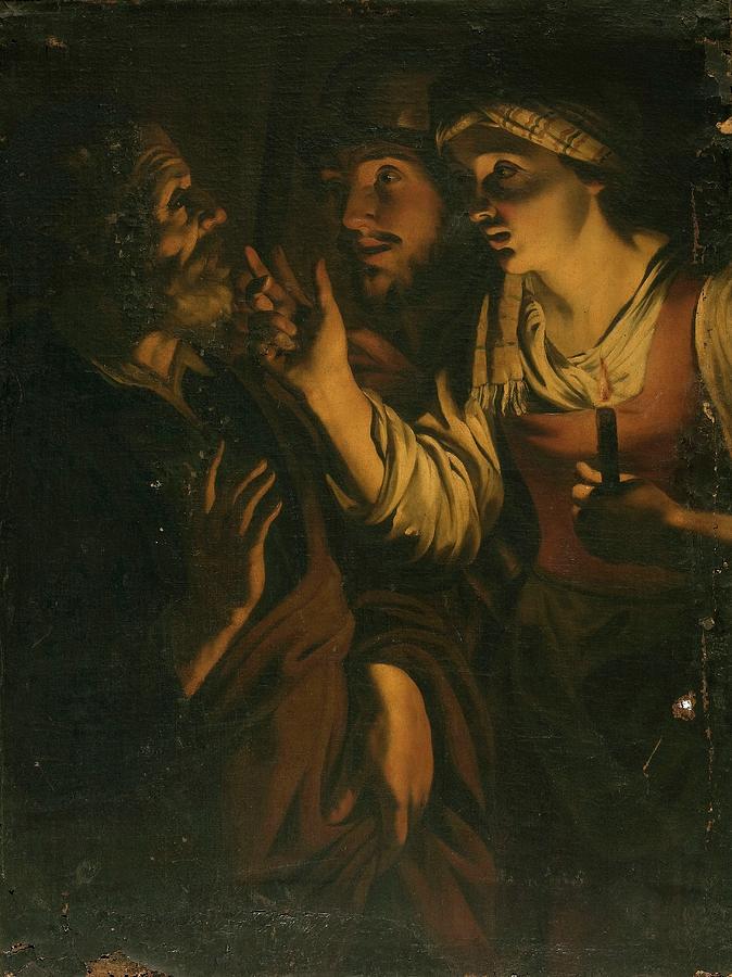 The Denial of Saint Peter, 17th century, Dutch ... Painting by Gerard van Honthorst -1592-1656-