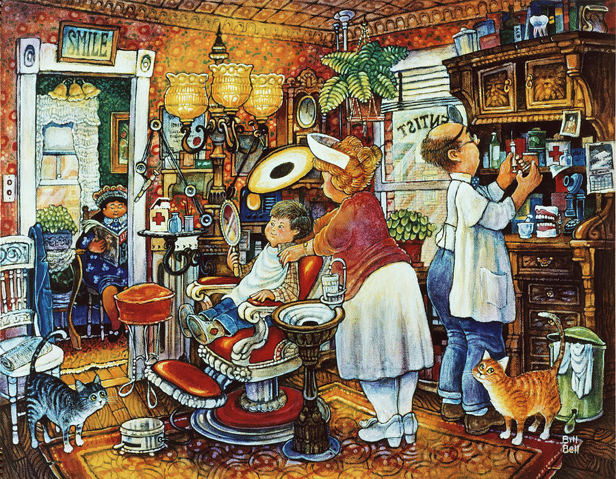 Cat Painting - The Dentist by Bill Bell